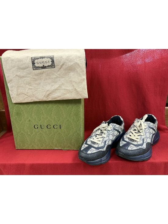Gucci GG Rhyton Beige Blue Supreme Monogram Sneakers EU 41/ Gucci 7 /US 7.5 main image 9